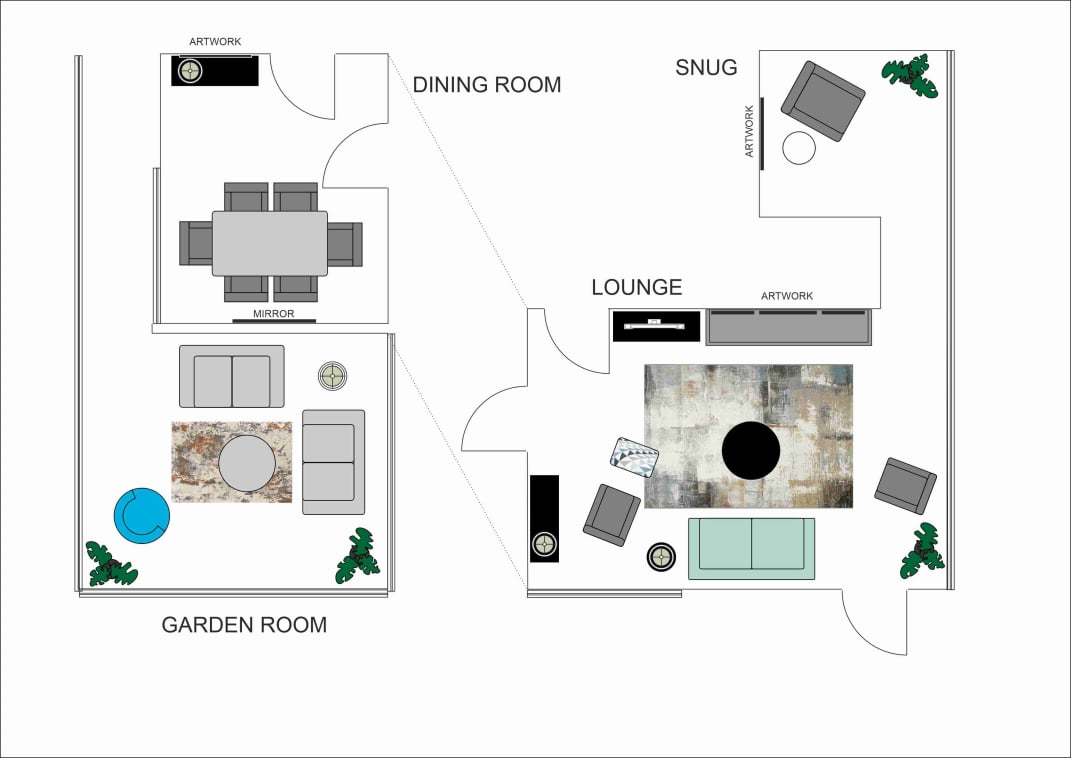 lounge, dining and garden room floor plans