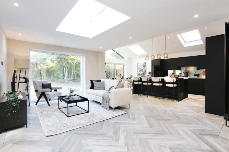 Open plan space zoned and styled with furniture rental