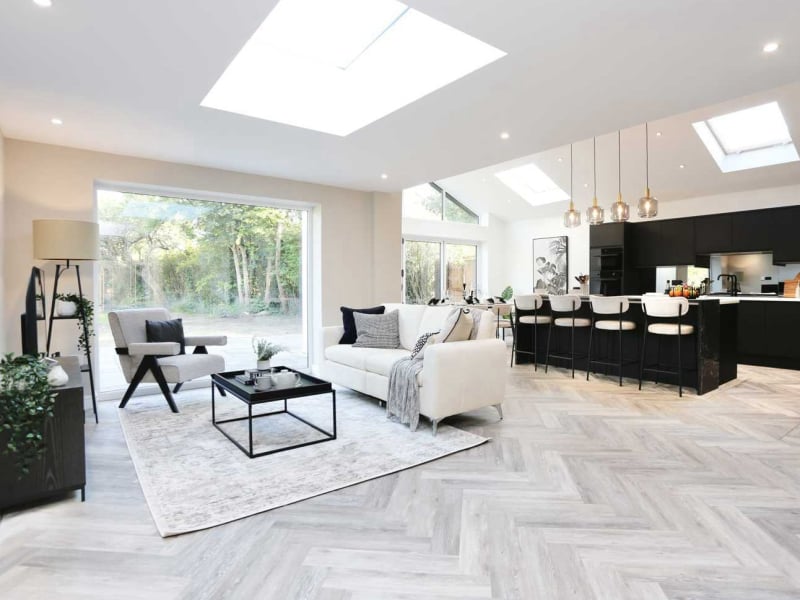 Open plan space zoned and styled with furniture rental