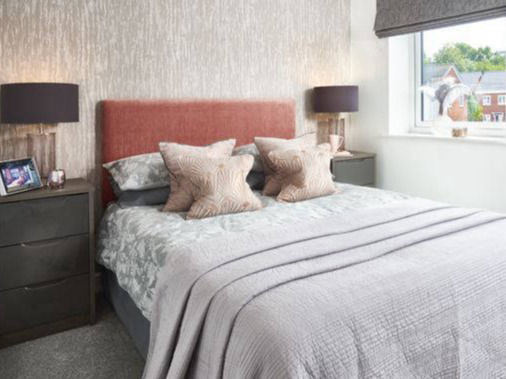 rose gold grey showhome bedroom
