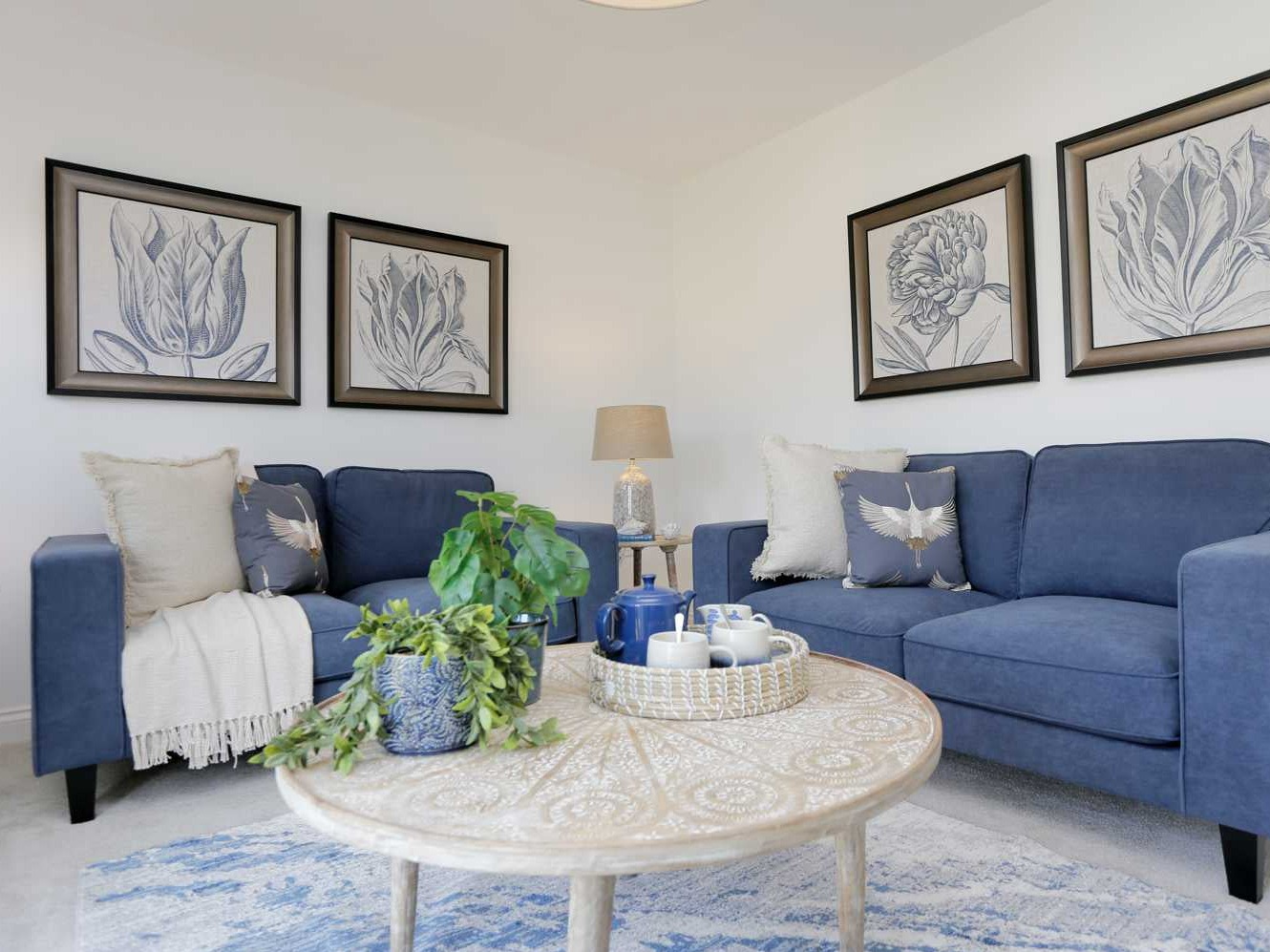 Show home design in dusky blues and neutrals