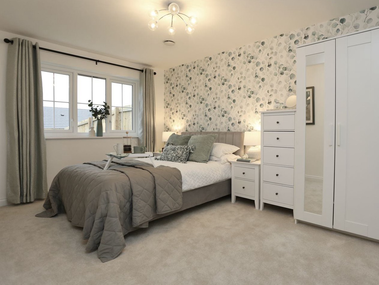 show home master bedroom in sage