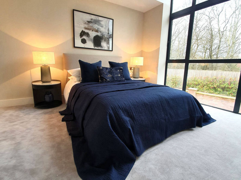 Show home bedroom in classic blue